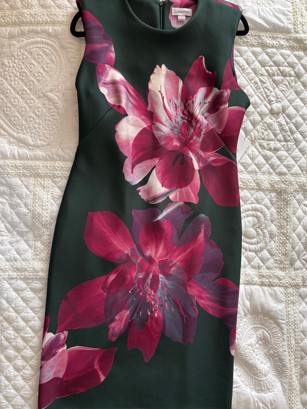 Calvin Klein Dark Green Midi Dress with Pink Floral Print - Picture 3 of 9